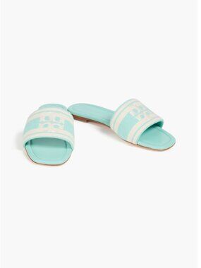 Tory Burch Teal Turquoise Jacquard Sandals Slides 7.5